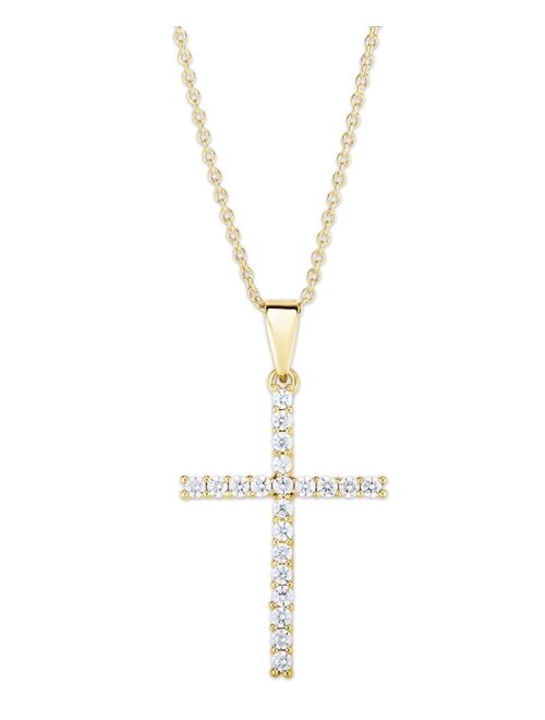 MACY'S Cubic Zirconia Sleek Cross Pendant In Silver Plate