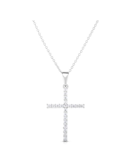 MACY'S Cubic Zirconia Sleek Cross Pendant In Silver Plate or Rose Gold