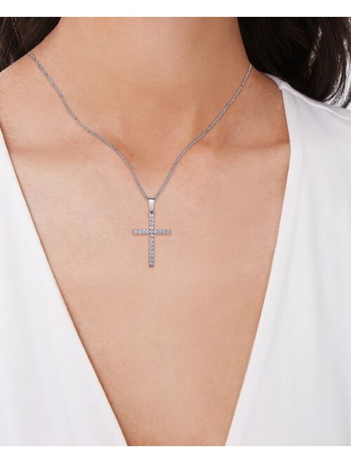 MACY'S Cubic Zirconia Sleek Cross Pendant In Silver Plate or Rose Gold