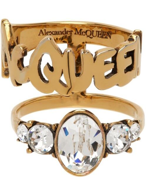 ALEXANDER MCQUEEN Gold Graffiti Stacked Ring