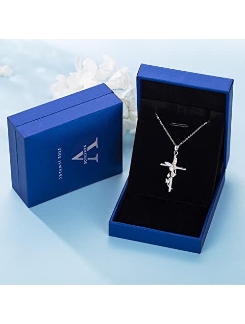 Ashli Jena Gifts for Valentine's Day Cross Necklace for Women Faith Love 925 Sterling Silver Butterfly CZ Diamond Pendant Necklaces Mother's Day Birthday Christmas Jewelr