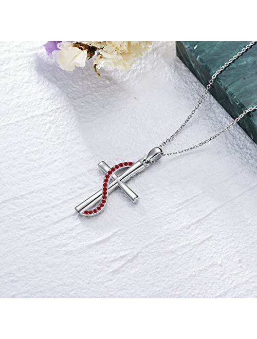 OCJ Christian Gifts for Women Sterling Silver Birhtstone Necklace Infinity Cross Pendant 5A CA 12 Birth Months Cross Necklace Anniversary Birthday Jewelry Gifts for Women