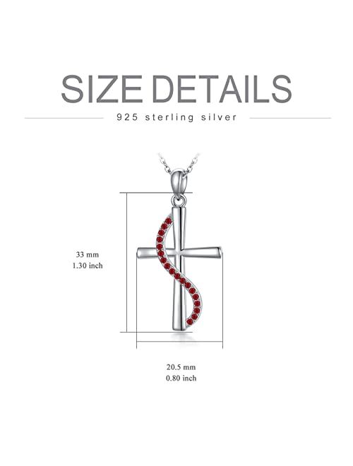 OCJ Christian Gifts for Women Sterling Silver Birhtstone Necklace Infinity Cross Pendant 5A CA 12 Birth Months Cross Necklace Anniversary Birthday Jewelry Gifts for Women