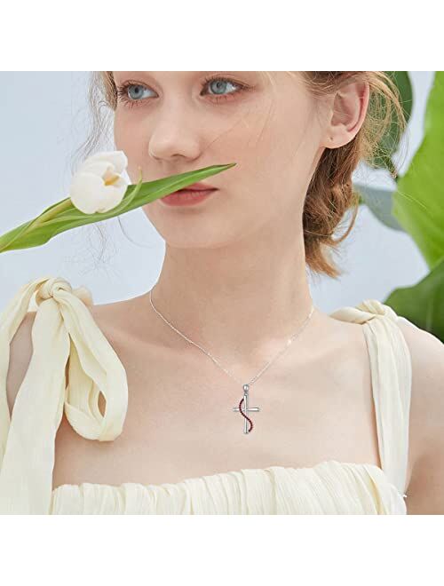 OCJ Christian Gifts for Women Sterling Silver Birhtstone Necklace Infinity Cross Pendant 5A CA 12 Birth Months Cross Necklace Anniversary Birthday Jewelry Gifts for Women