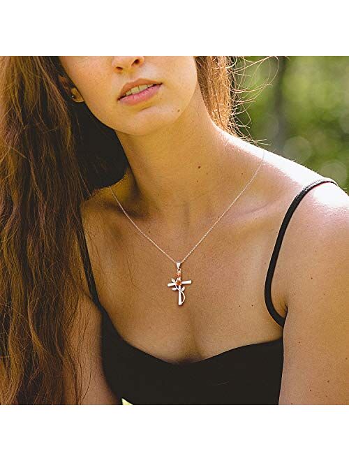 BlingGem Cross Necklace for Women 925 Sterling Silver Birthstone Necklace Rose Cross Pendant 5A Cubic Zirconia 12 Birth Months Anniversary Birthday Jewelry Gift for Women