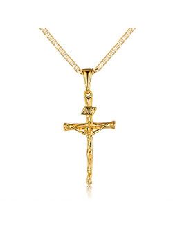 Cross Necklace for Women, Men, Boys, and Girls | Barzel 18K Gold Plated Flat Mariner/Marina 060 3MM Chain Necklace With Cross Pendant.