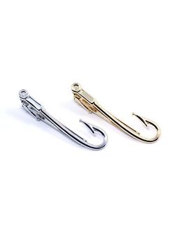 ZUNON Fishing Hooks Tie Clips Bar Tacks Mens Silver Golden Tone Leisure Fishermen Sportsmen Fathers Dad Husband Activities