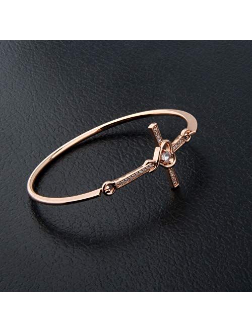 Hollp Christian Bracelet Infinity Love Heart God Cross Bracelet Crystal Sideway Cross Bangle Religious Gift for Women