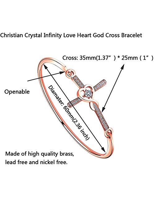 Hollp Christian Bracelet Infinity Love Heart God Cross Bracelet Crystal Sideway Cross Bangle Religious Gift for Women