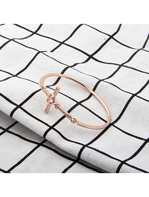 Hollp Christian Bracelet Infinity Love Heart God Cross Bracelet Crystal Sideway Cross Bangle Religious Gift for Women