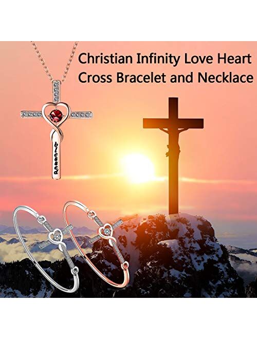 Hollp Christian Bracelet Infinity Love Heart God Cross Bracelet Crystal Sideway Cross Bangle Religious Gift for Women