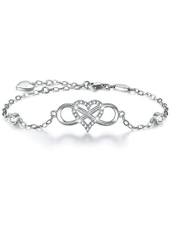 BlingGem Bracelets for Women 925 Sterling Silver Dainty Religious Cross Faith Infinity Heart Love Symbol Sideways Cross God Blessed Bracelet Confirmation Birthday Anniver