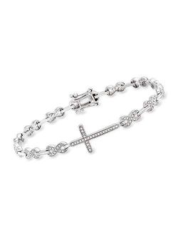 0.50 ct. t.w. Diamond Cross and Infinity Symbol Link Bracelet in Sterling Silver. 7.25 inches