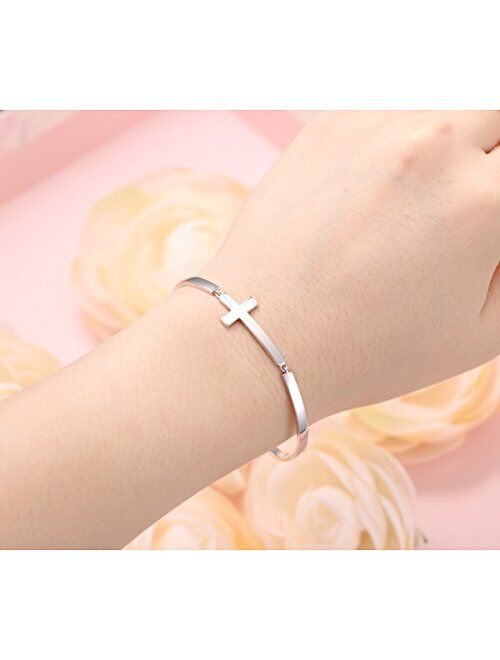 Daochong S925 Sterling Silver snowflake Infinity Cross Adjustable Link Bangle Bracelet for Women