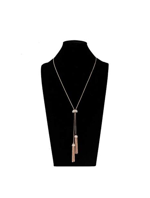 Jertocle Tassel Pendant Lariat Y Necklace Long Snake Chain Necklaces with Adjustable Crystal Slider Ball