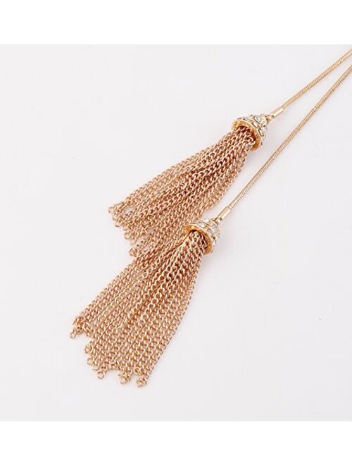 Jertocle Tassel Pendant Lariat Y Necklace Long Snake Chain Necklaces with Adjustable Crystal Slider Ball