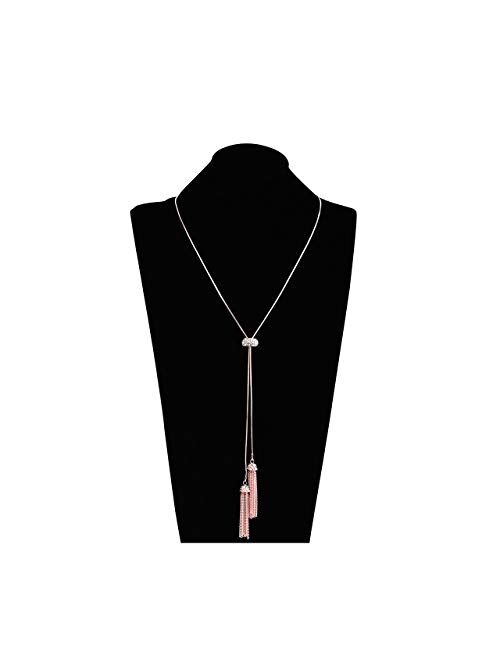 Jertocle Tassel Pendant Lariat Y Necklace Long Snake Chain Necklaces with Adjustable Crystal Slider Ball