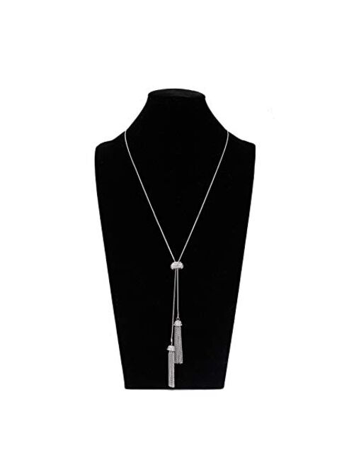 Jertocle Tassel Pendant Lariat Y Necklace Long Snake Chain Necklaces with Adjustable Crystal Slider Ball