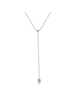 Metzakka Handmade Sterling Silver Lariat Necklace, Simulated Diamond 18K Gold Plated Dainty Drop Y Chain Necklace for Women (Gold)