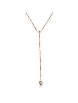 Metzakka Handmade Sterling Silver Lariat Necklace, Simulated Diamond 18K Gold Plated Dainty Drop Y Chain Necklace for Women (Gold)