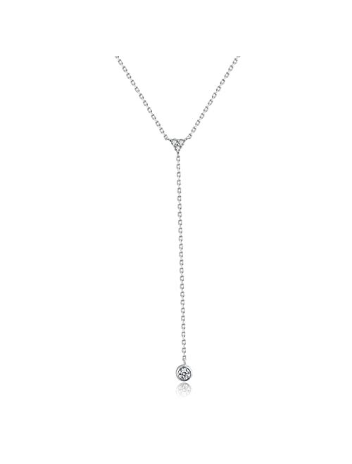 Metzakka Handmade Sterling Silver Lariat Necklace, Simulated Diamond 18K Gold Plated Dainty Drop Y Chain Necklace for Women (Gold)