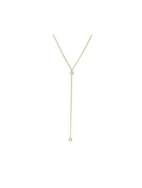 Faire De La Mode Gold CZ Dainty Diamond Drop Lariat Necklace, Lariat Necklaces for Women, 16" to 18" length