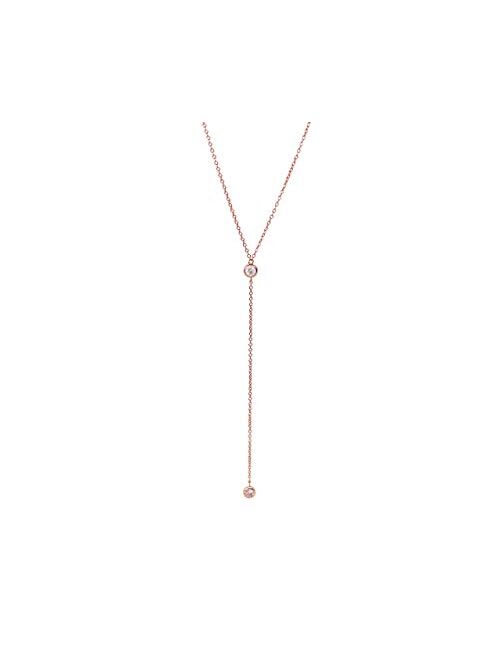 Faire De La Mode Gold CZ Dainty Diamond Drop Lariat Necklace, Lariat Necklaces for Women, 16" to 18" length