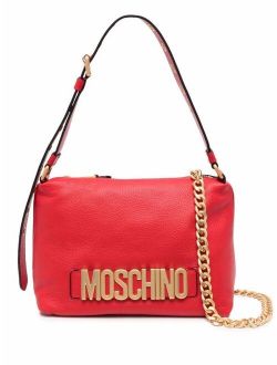 logo-plaque leather shoulder bag