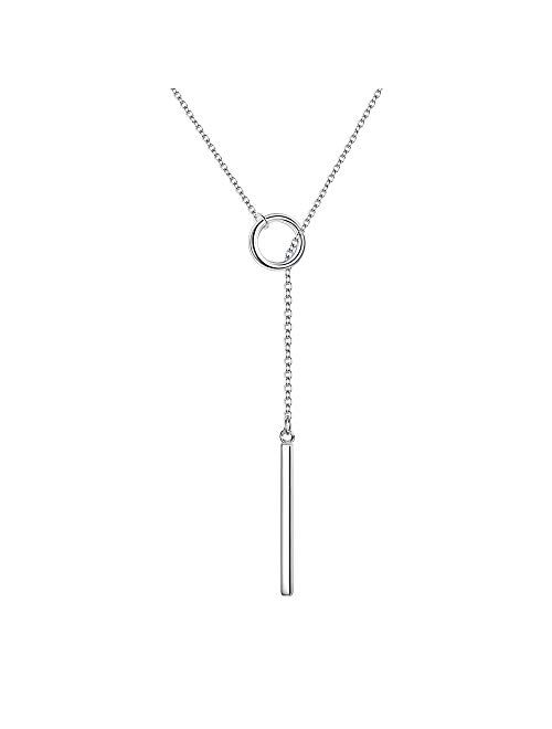 Cosol Silver Open Circle Bar Necklace 925 Sterling Silver Vertical Bar Long Lariat Adjustable Y Necklace