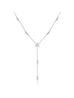 espere Star Drop Y Shaped Lariat Necklace Plated with 14K Rose Gold/White Gold