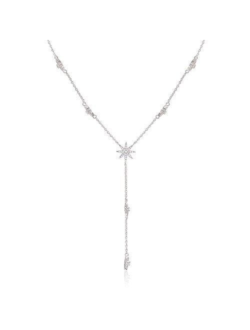 espere Star Drop Y Shaped Lariat Necklace Plated with 14K Rose Gold/White Gold