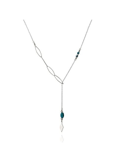 Annika Bella Ltd Annika Bella Handmade Turquoise Y Shape Necklace for Women, Length 21 Inches End to End, Waterproof, Dainty Lariat Necklace, Gold or Sterling Silver and 