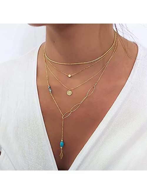 Annika Bella Ltd Annika Bella Handmade Turquoise Y Shape Necklace for Women, Length 21 Inches End to End, Waterproof, Dainty Lariat Necklace, Gold or Sterling Silver and 