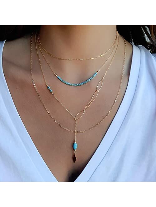 Annika Bella Ltd Annika Bella Handmade Turquoise Y Shape Necklace for Women, Length 21 Inches End to End, Waterproof, Dainty Lariat Necklace, Gold or Sterling Silver and 