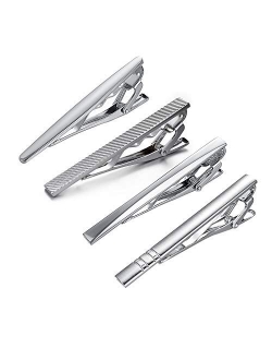 RunootPR Tie Clips for Men, 4Pcs Tie Clip Set for Regular Ties Necktie Tie Bar Pinch Clips Suitable for Wedding Anniversary Business and Daily Life