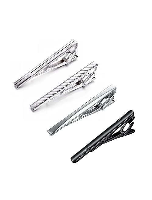 RunootPR Tie Clips for Men, 4Pcs Tie Clip Set for Regular Ties Necktie Tie Bar Pinch Clips Suitable for Wedding Anniversary Business and Daily Life