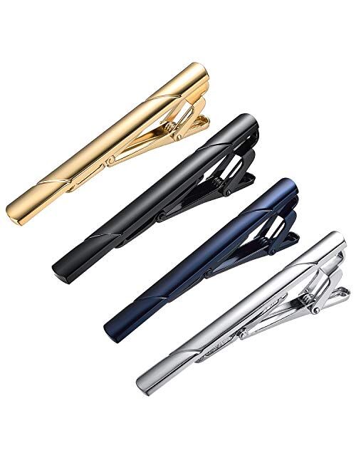 RunootPR Tie Clips for Men, 4Pcs Tie Clip Set for Regular Ties Necktie Tie Bar Pinch Clips Suitable for Wedding Anniversary Business and Daily Life