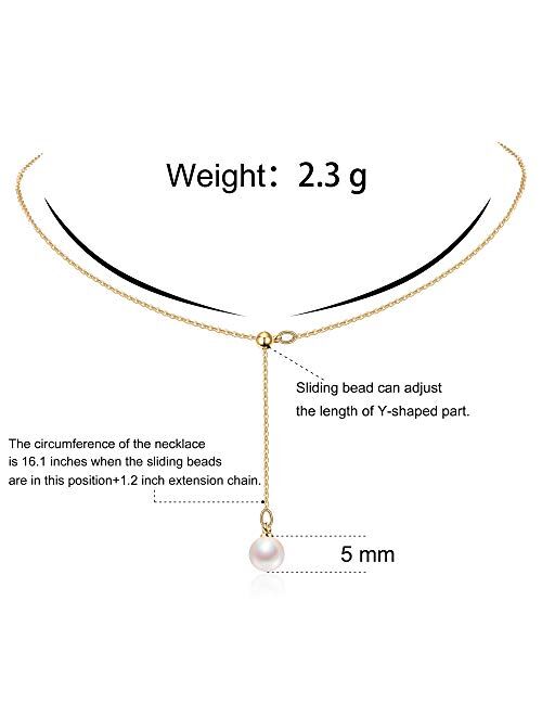 Cowlyn Y-Shaped Necklace Pearl Pendant 18K Gold Dainty Drop Long Chain Jewelry for Women Girls