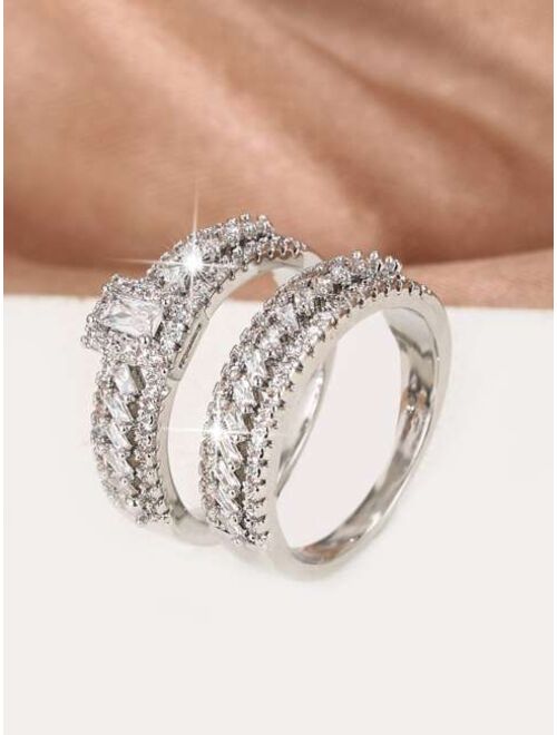 Shein 2pcs Zircon Decor Ring