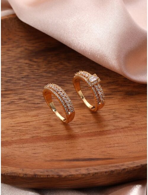 Shein 2pcs Zircon Decor Ring