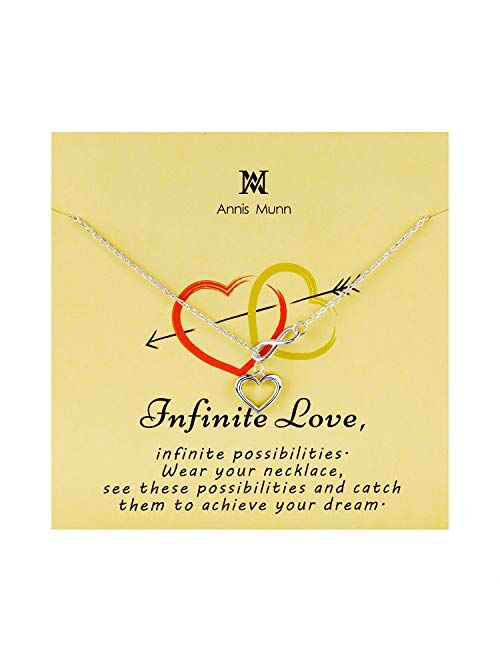 Am Annis Munn Infinite Heart Necklace - 925 Sterling Silver Heart Necklaces for Women Gifts for Women Wife Girlfriend on Mothers Day Christmas Valentine's Day Birthday