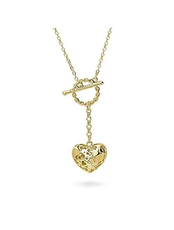 Base Metal Cubic Zirconia CZ Heart Open Circle Toggle Anniversary Fashion Lariat Necklace SKU#n1660