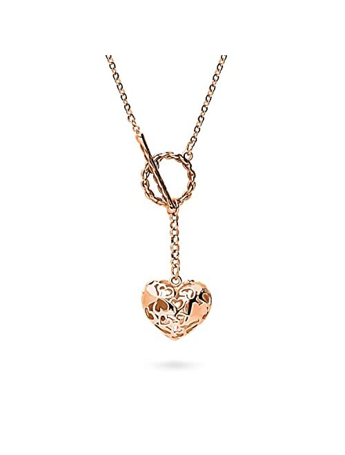 BERRICLE Base Metal Cubic Zirconia CZ Heart Open Circle Toggle Anniversary Fashion Lariat Necklace SKU#n1660