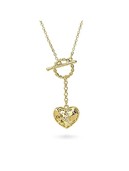 BERRICLE Base Metal Cubic Zirconia CZ Heart Open Circle Toggle Anniversary Fashion Lariat Necklace SKU#n1660