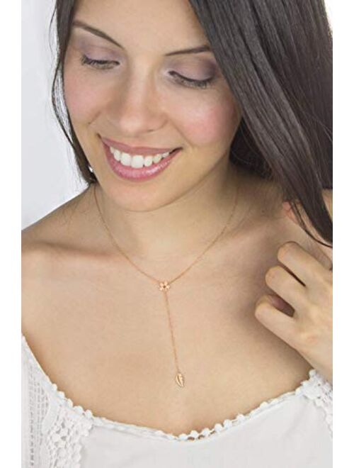 Tales In Gold Gold Flower and Leaf Lariat Style Necklace, Solid Gold Floral Necklace, 9K 14K 18K Rose Gold, Gift For Woman/code: 0.003