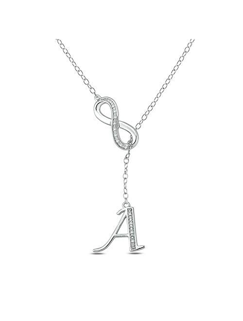 Cali Trove 925 Sterling Silver Diamond Infinity Lariat, Diamond Alphabet Pendant Necklace, Letter A To Z, 20"