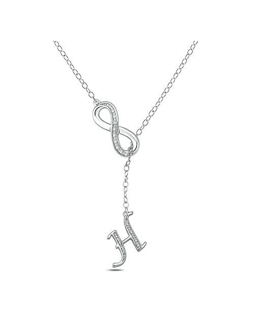 Cali Trove 925 Sterling Silver Diamond Infinity Lariat, Diamond Alphabet Pendant Necklace, Letter A To Z, 20"