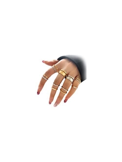 Faxhion Gold Knuckle Rings Set for Women Girls Snake Chain Stacking Ring Vintage BOHO Midi Rings SIze Mixed