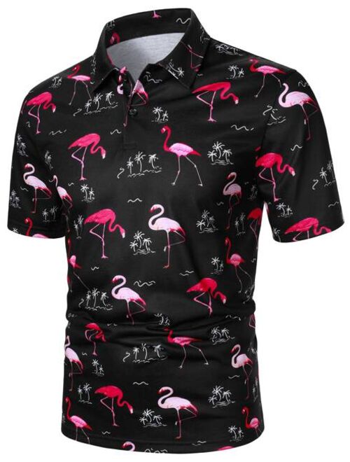 Shein Men Flamingo Palm Tree Print Polo Shirt