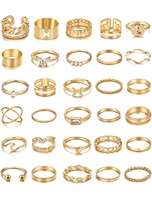 If You 30 Pcs Vintage Gold Knuckle Rings Set, Boho Butterfly Snake Stackable Finger Rings for Women Girls, Silver Midi Rings Pack